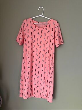 Margaritaville Coral Pink Short-Sleeve Bird Print Mini Dress